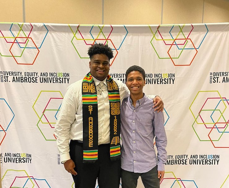 Deon and Ty Lewis at a cultural stole ceremony